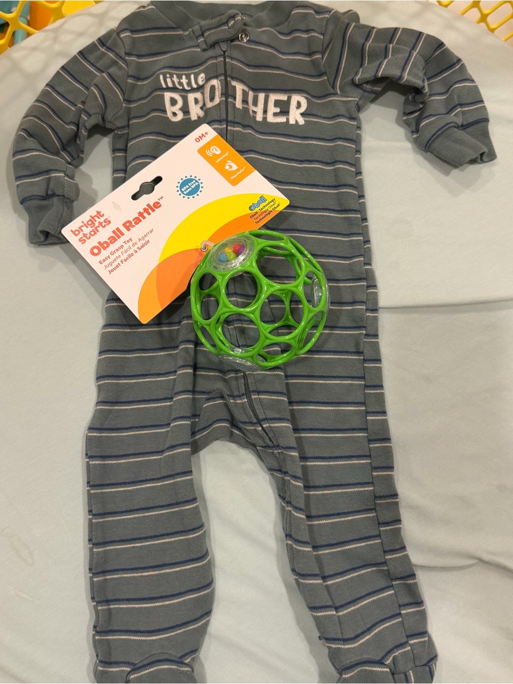 Carter's Gray Striped "Little Brother" Footed One-Piece